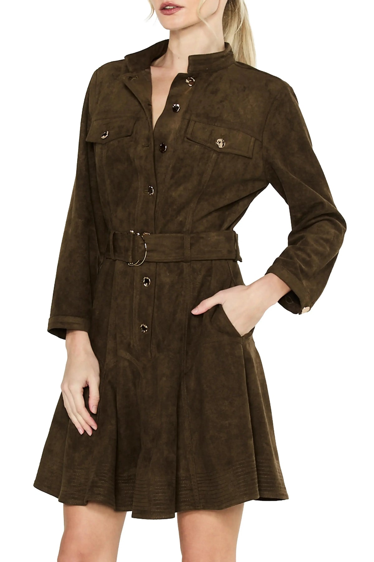 Ciebon Olive Suede Mini Dress