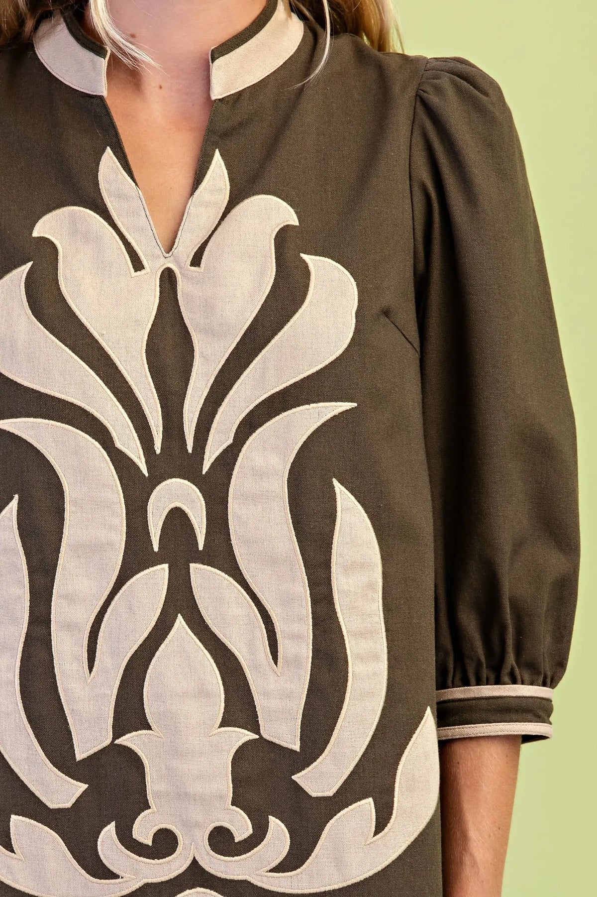 Olive Appliqué Dress
