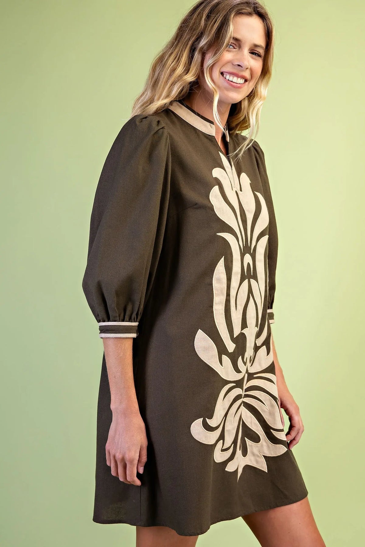 Olive Appliqué Dress