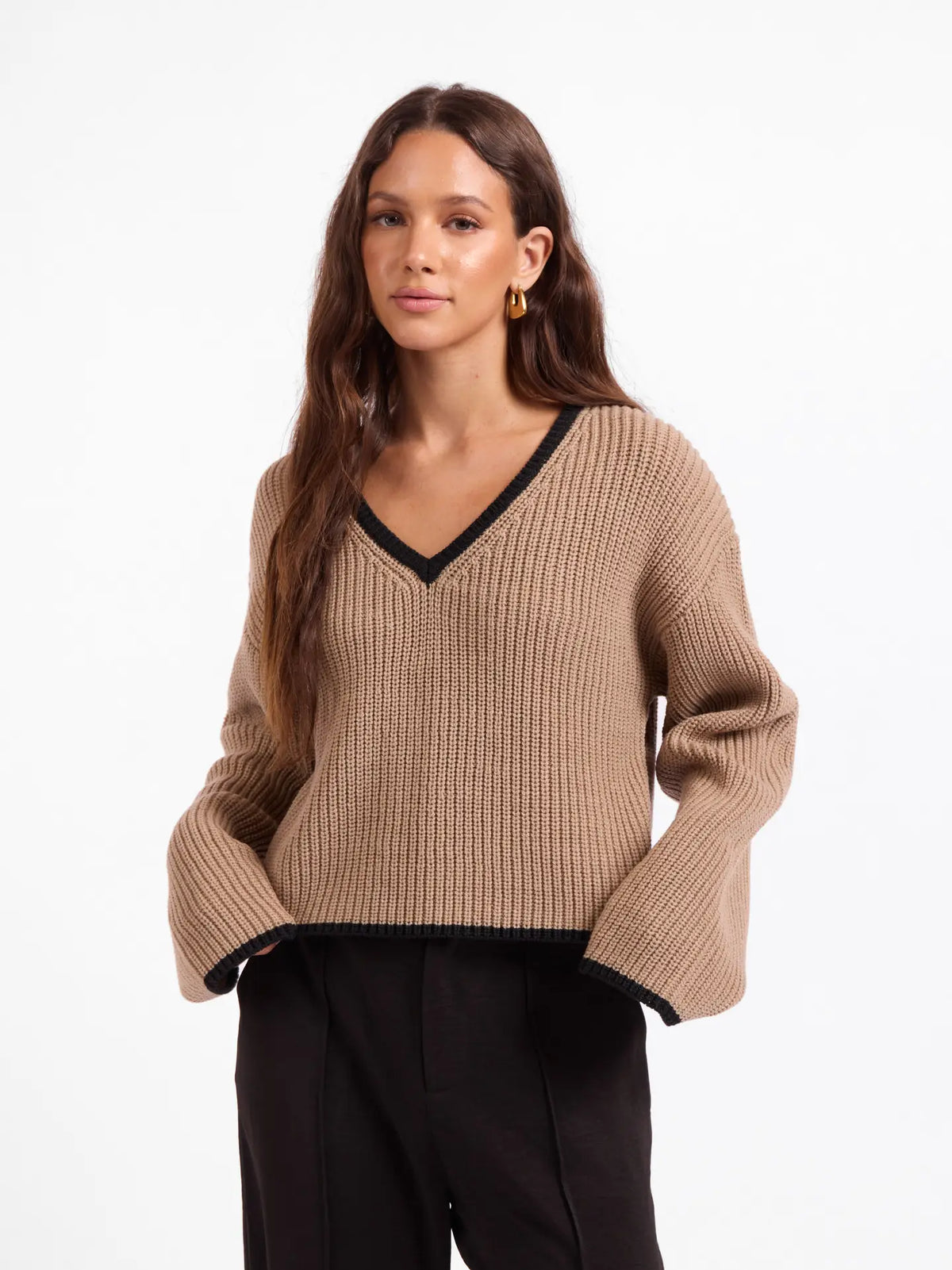 Two Tone V Neck Sweater