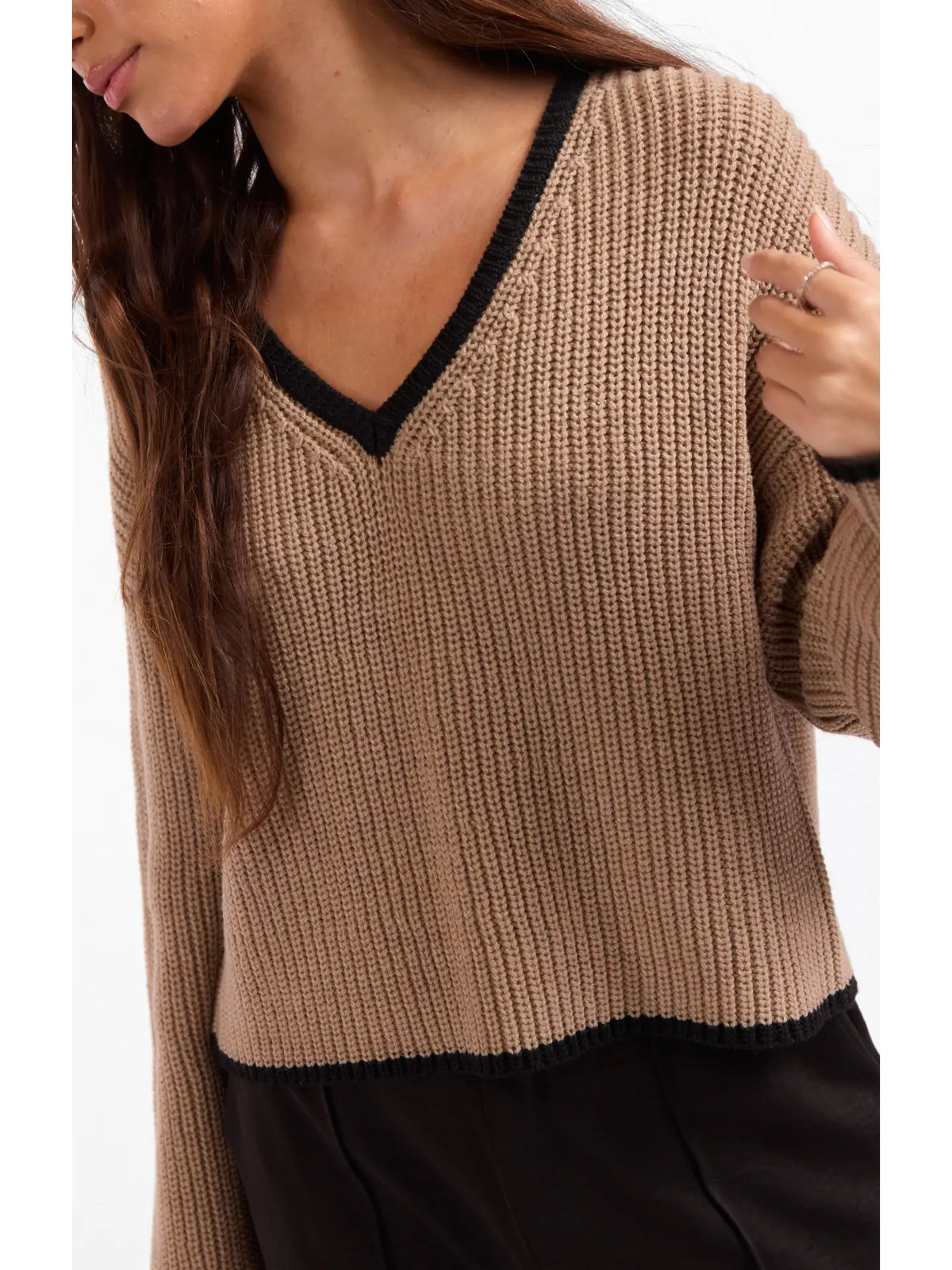 Two Tone V Neck Sweater