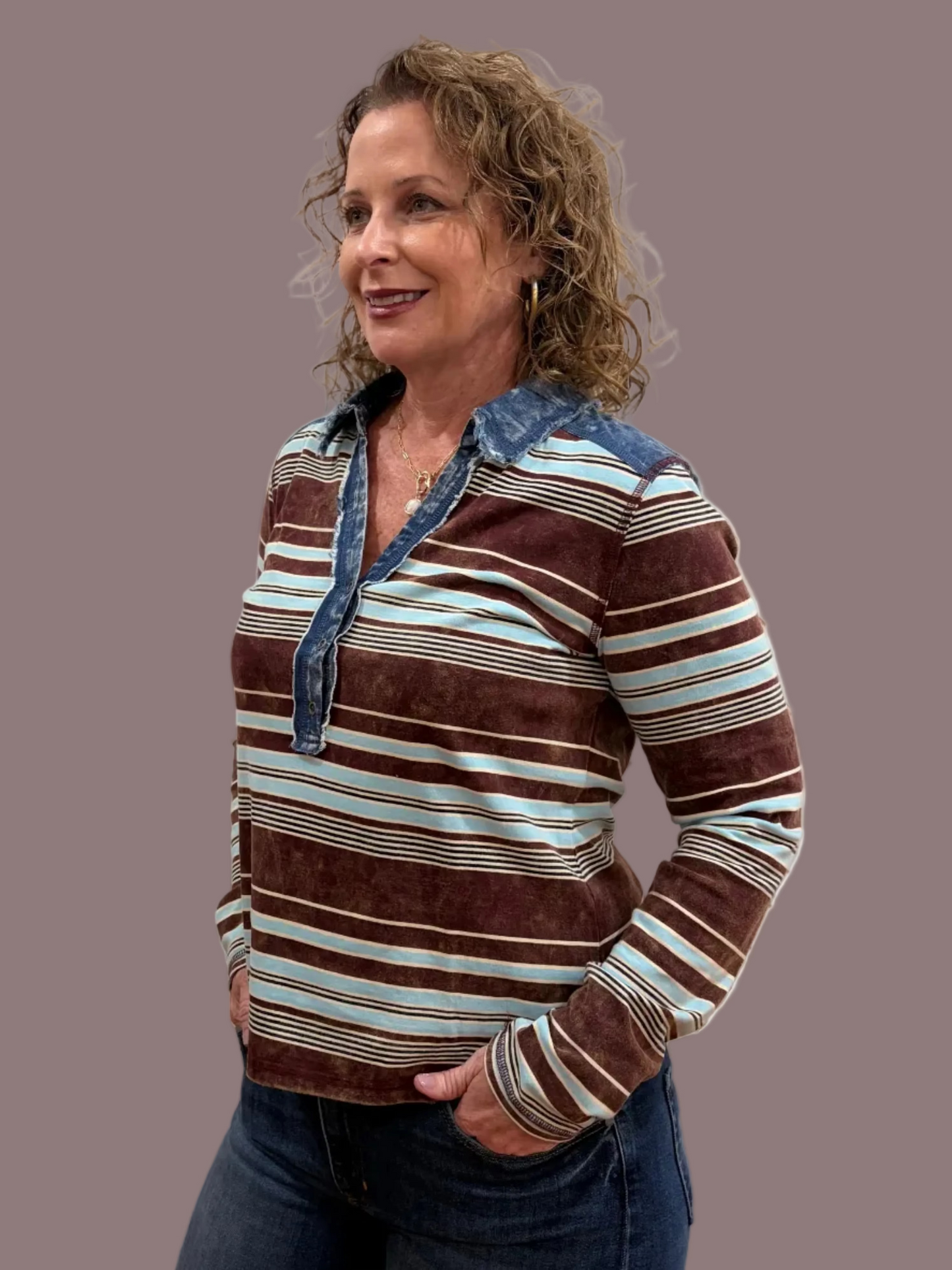 Striped Stacy Henley