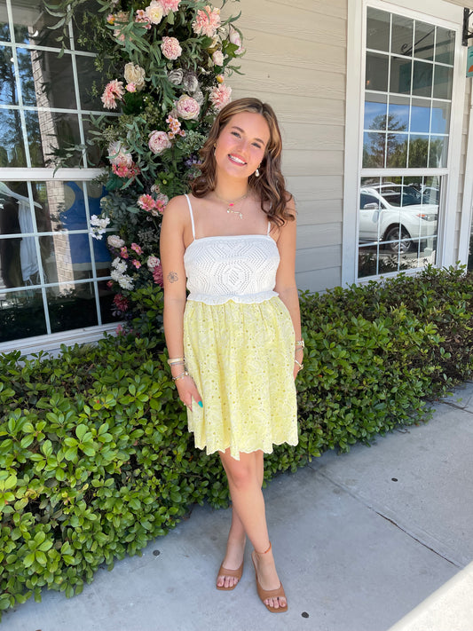 Yellow and Lace Mini Dress
