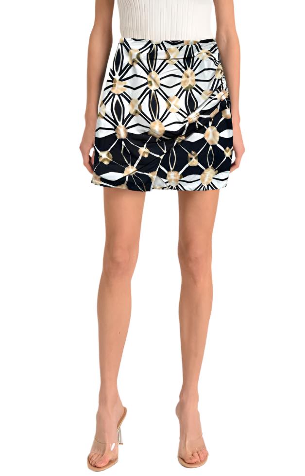 Kinnsey Split Print Shirred Mini Skirt