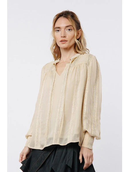 Mocha Cream Metallic Blouse