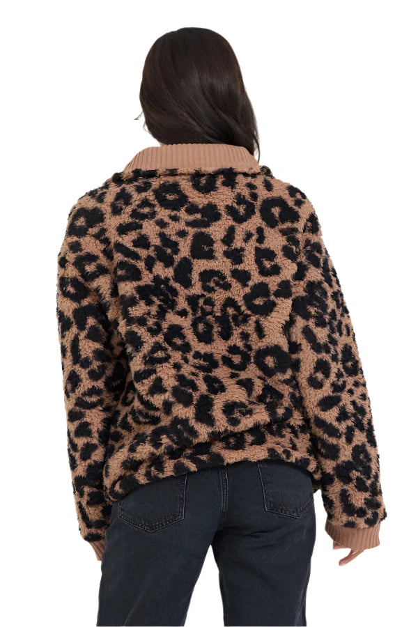Leopard Half Zip Sherpa