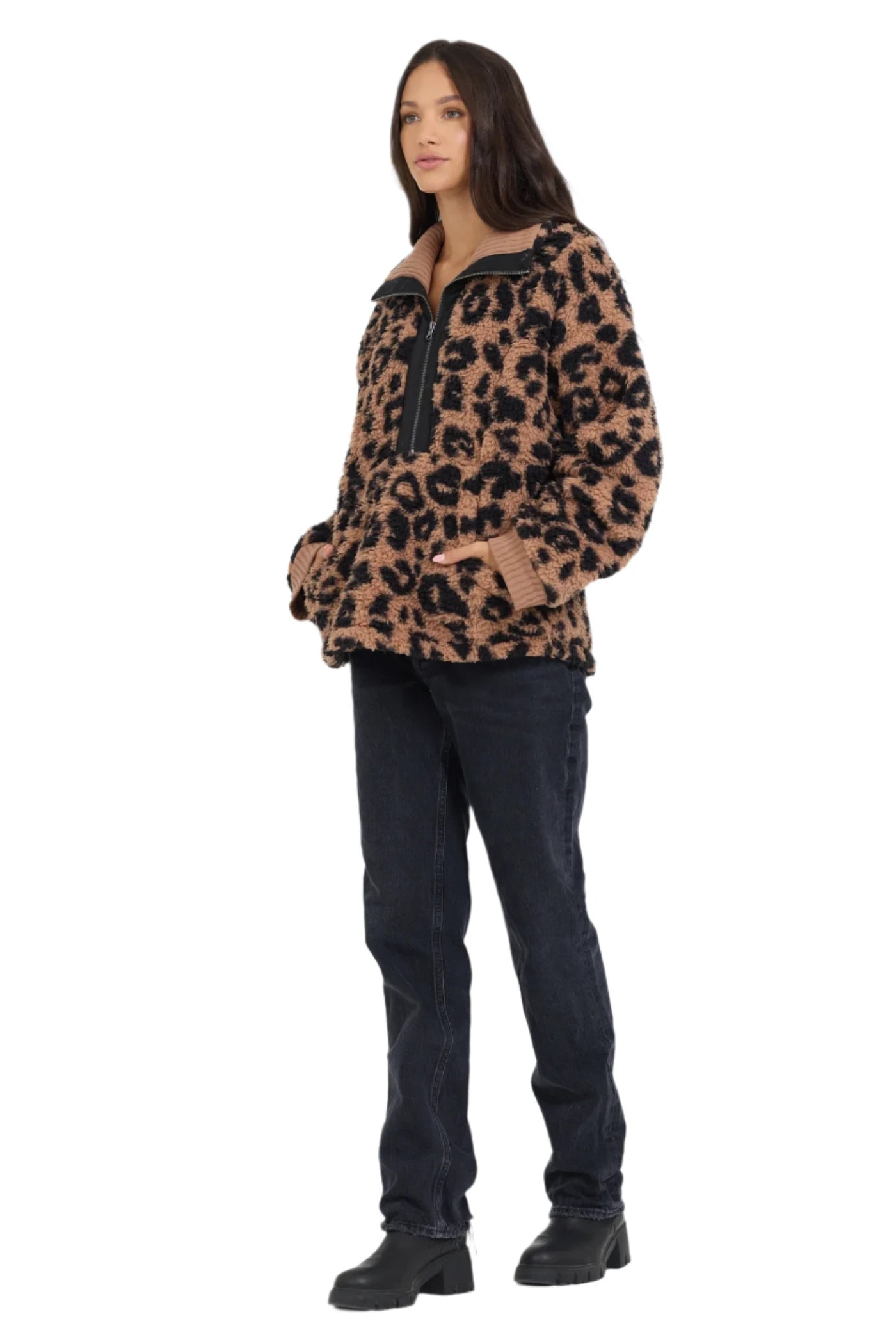 Leopard Half Zip Sherpa