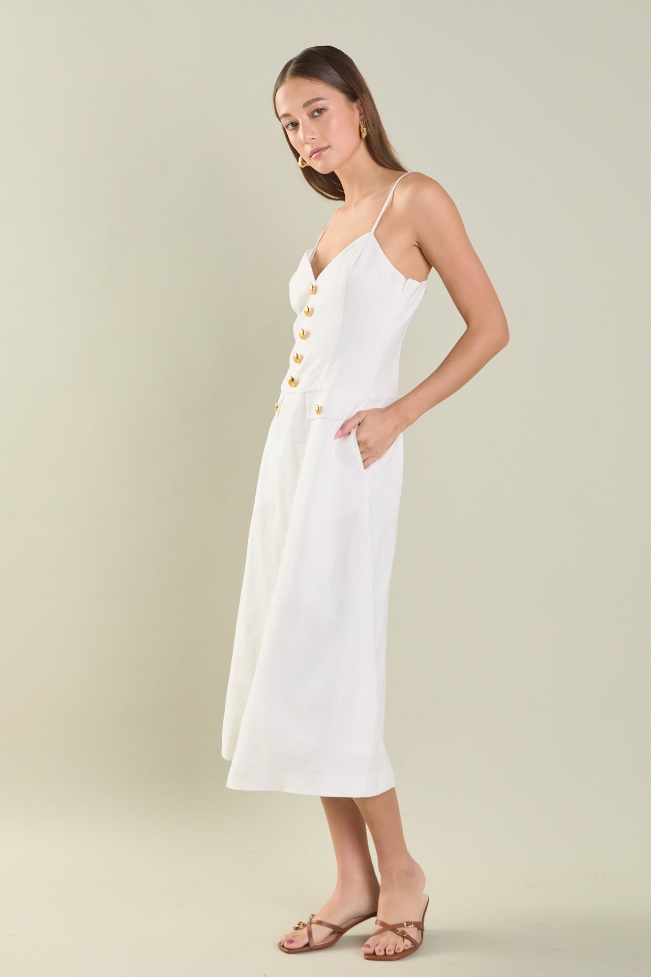 White Linen Midi Dress