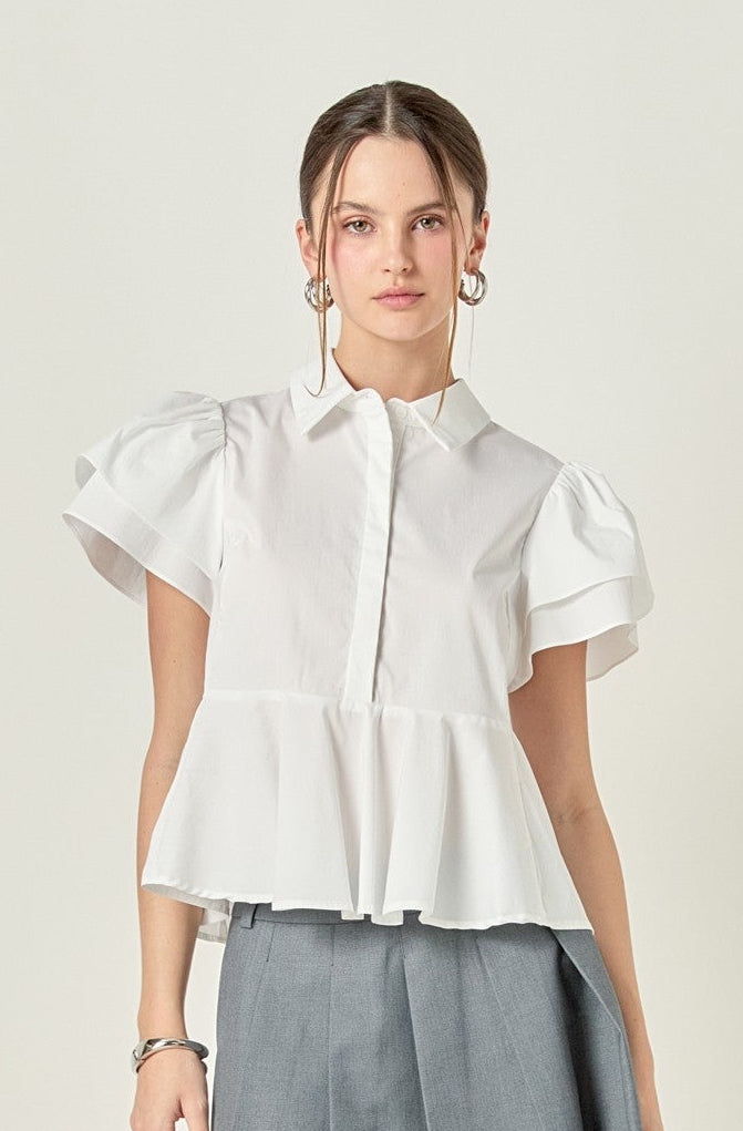 White Peplum Top