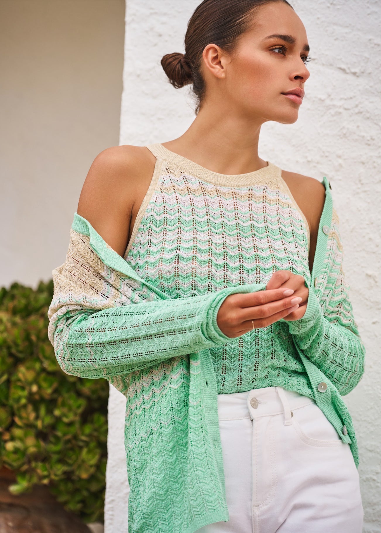 Multi Mint Lurex Cardigan