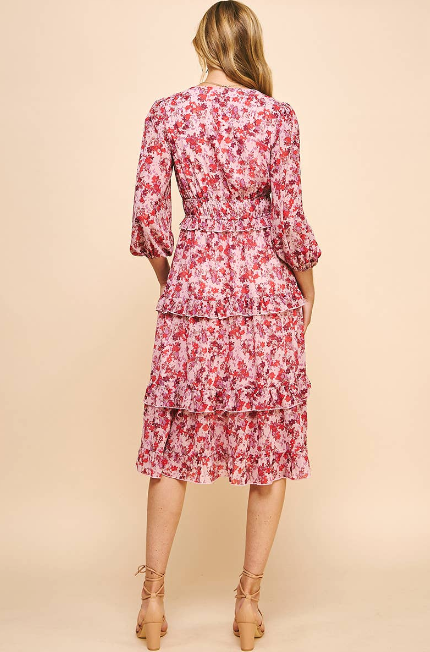 Pink Florals Midi Dress