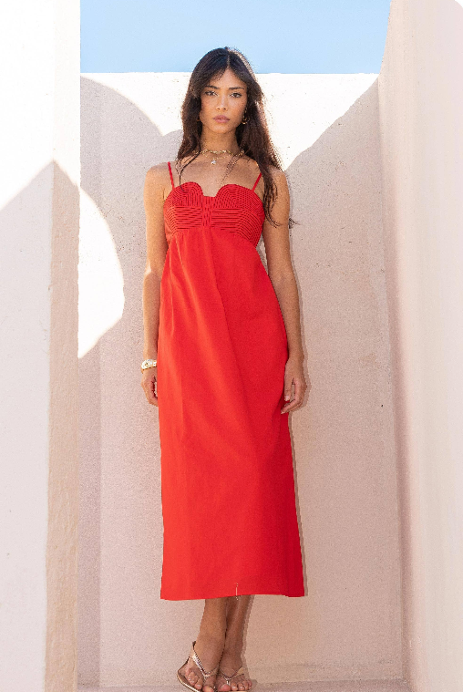 Red Stitch Linen Dress
