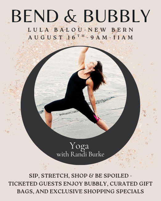 Bend & Bubbly Yoga Ticket (New Bern Location) CHOOSE IN STORE PICK-UP OPTION TO AVOID SHIPPING CHARGES