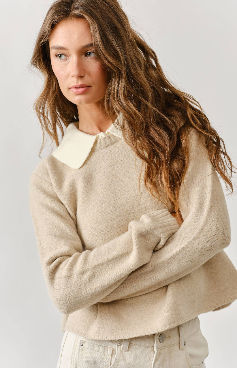 Peplum Contrast Collared Sweater