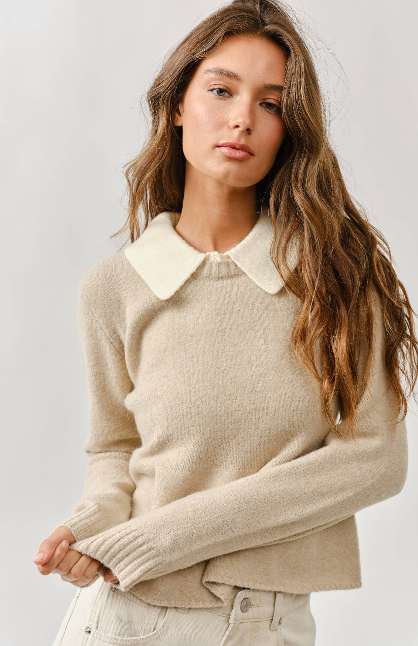 Peplum Contrast Collared Sweater