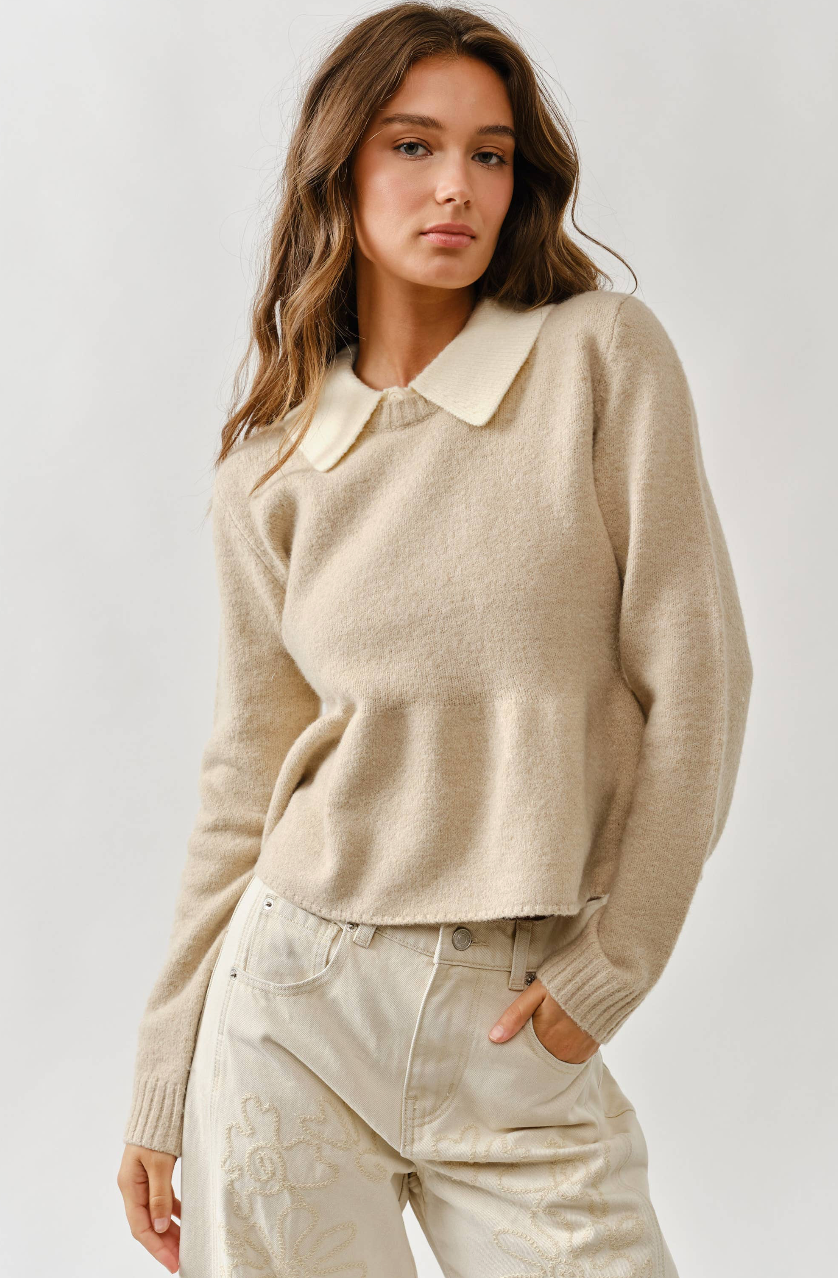 Peplum Contrast Collared Sweater