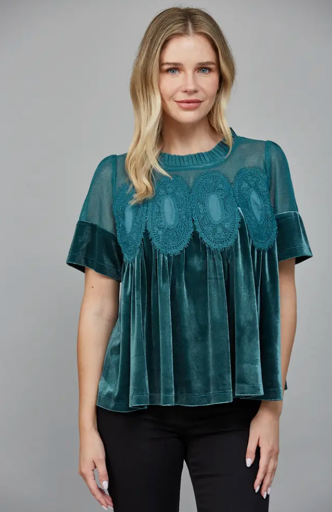 Velvet Detail Top - 2 Colors