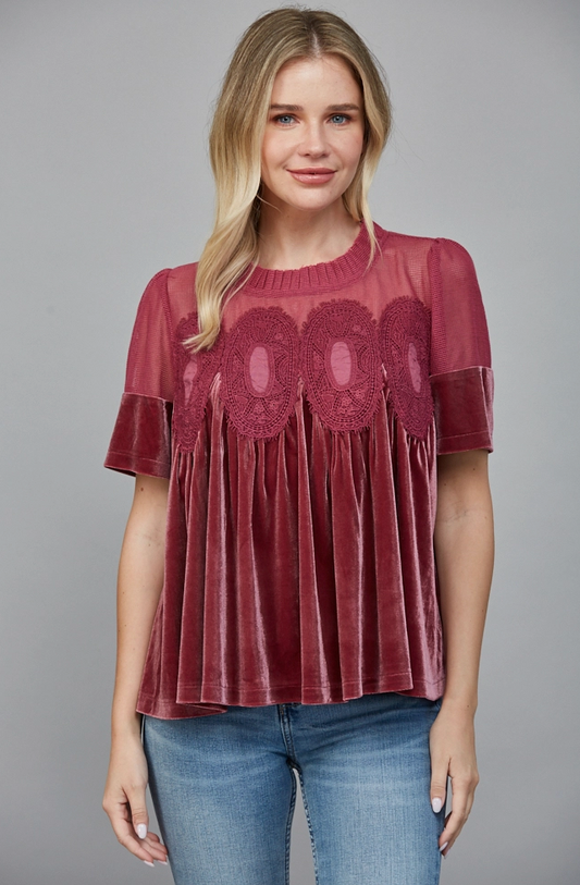 Velvet Detail Top - 2 Colors