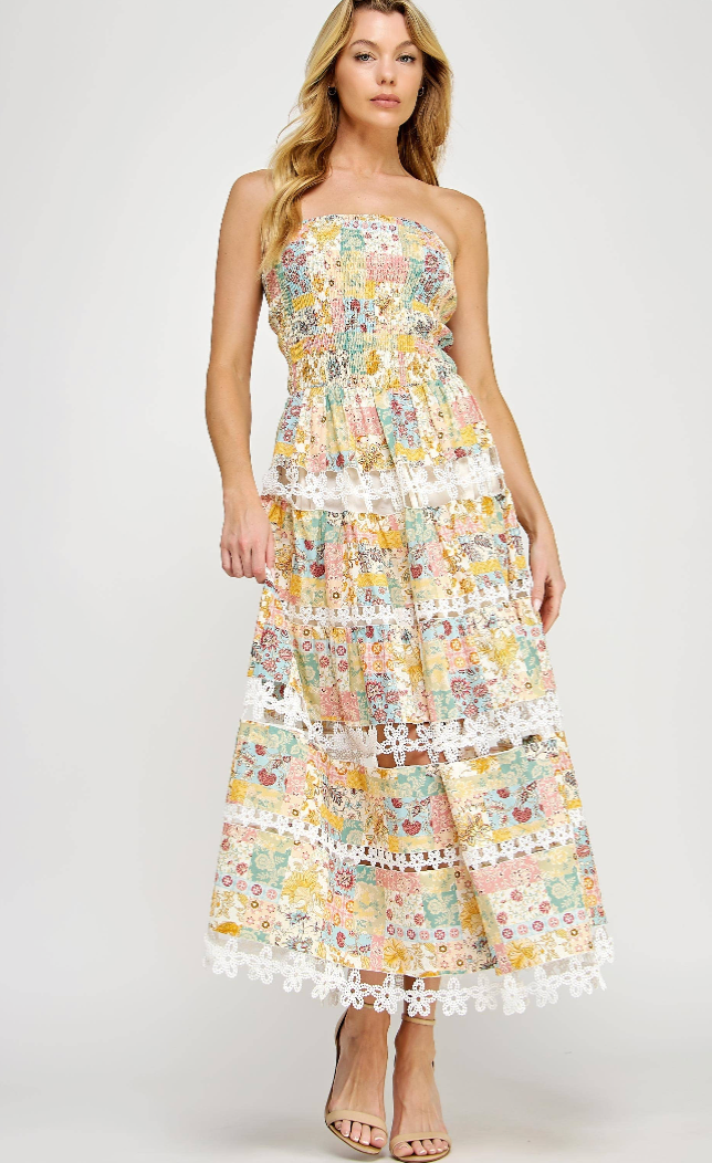 Sun-kissed Floral Strapless Dress