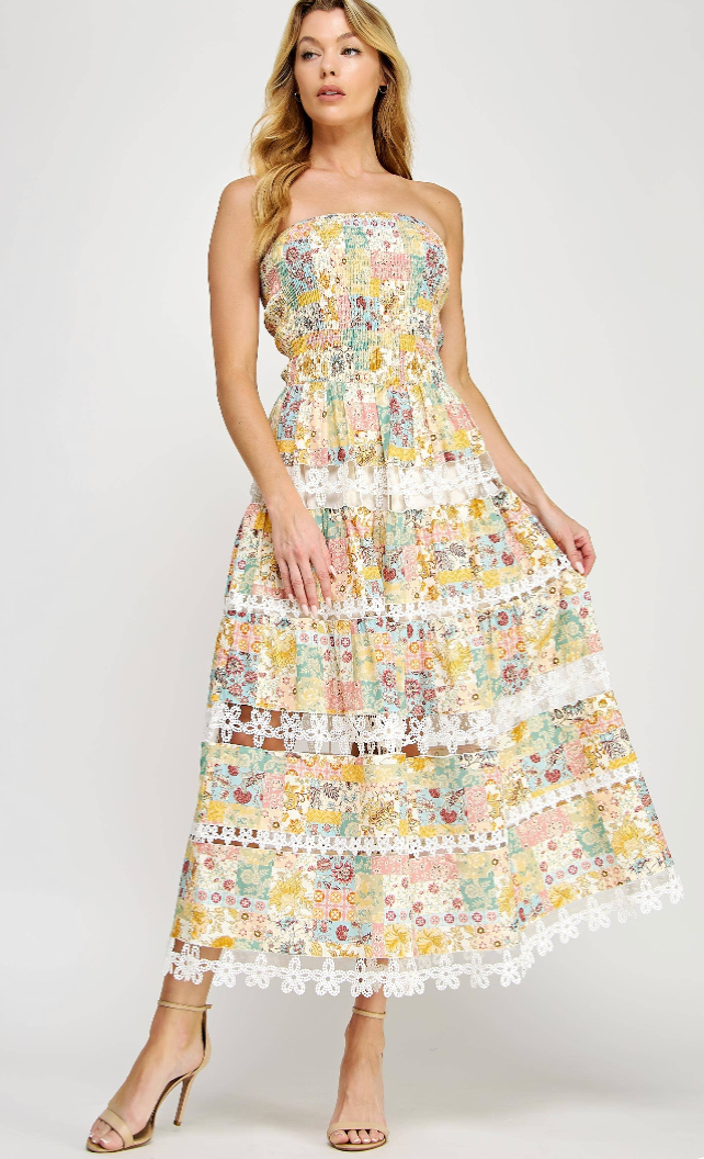 Sun-kissed Floral Strapless Dress