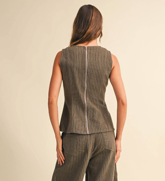 Mocha Striped Peplum Top