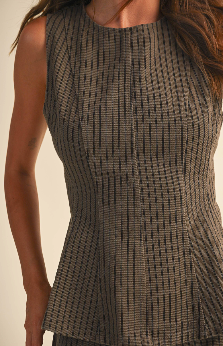 Mocha Striped Peplum Top