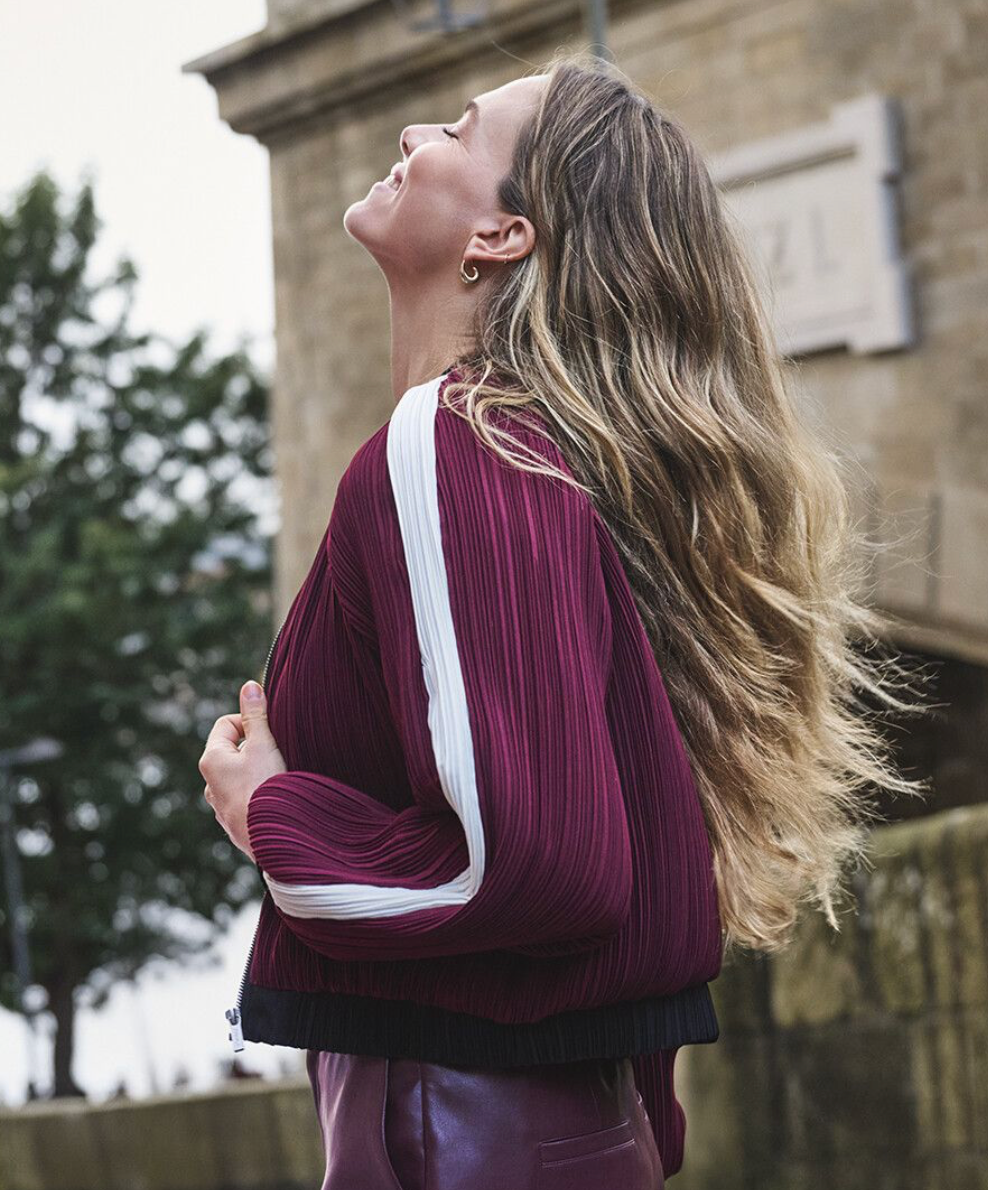 Merlot Plisse Bomber Jacket
