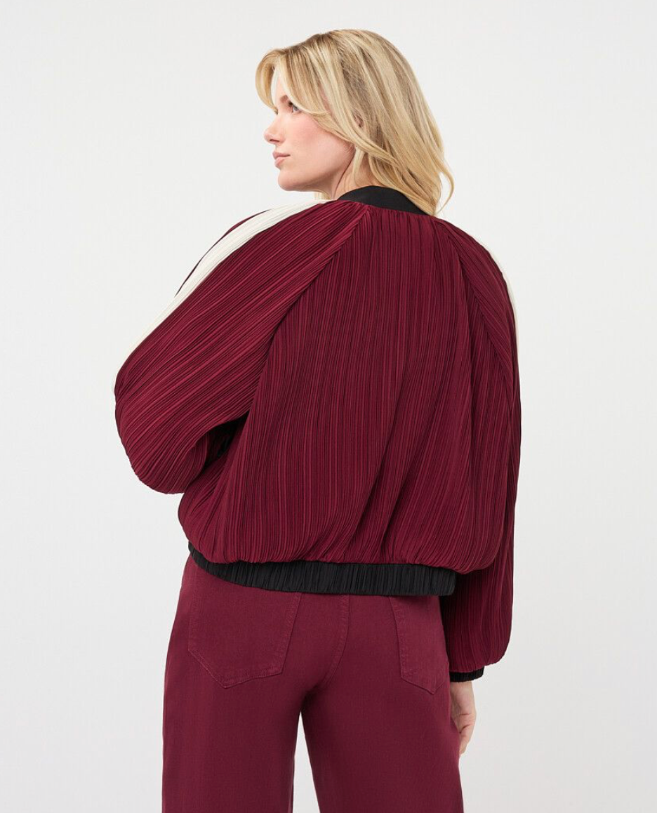 Merlot Plisse Bomber Jacket