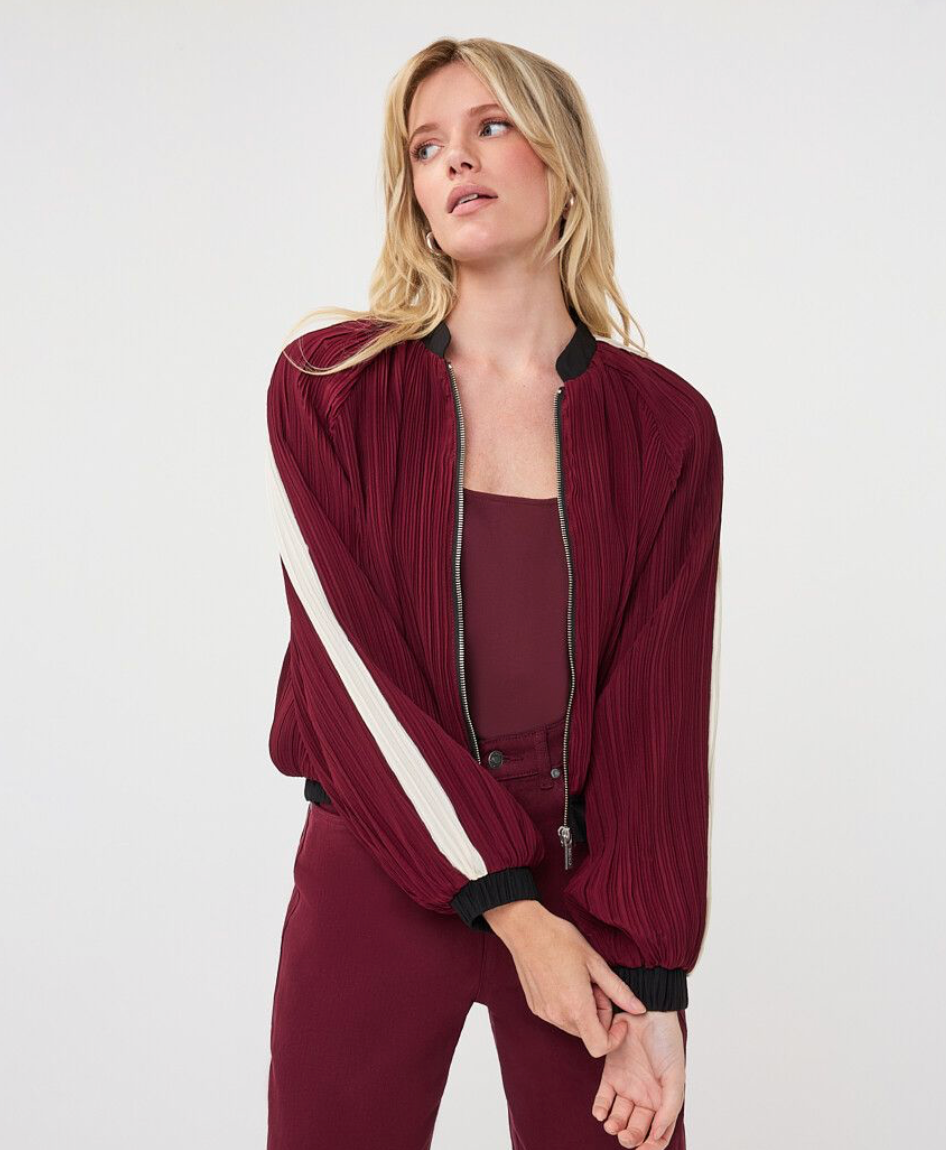 Merlot Plisse Bomber Jacket
