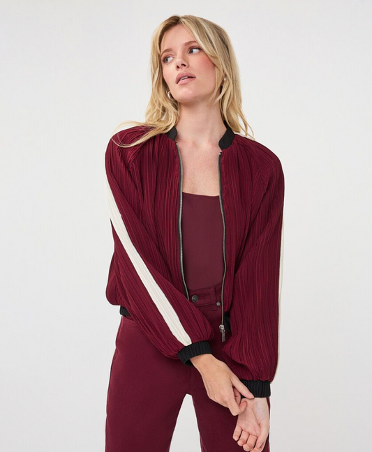 Merlot Plisse Bomber Jacket
