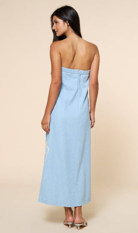 Embroidered Denim Seashell Maxi