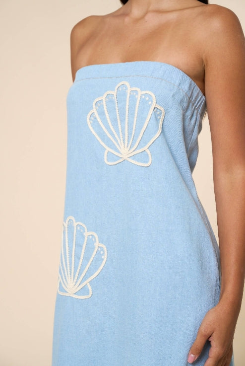Embroidered Denim Seashell Maxi
