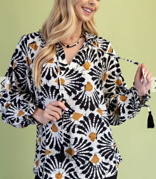 Floral Print Tassel Blouse