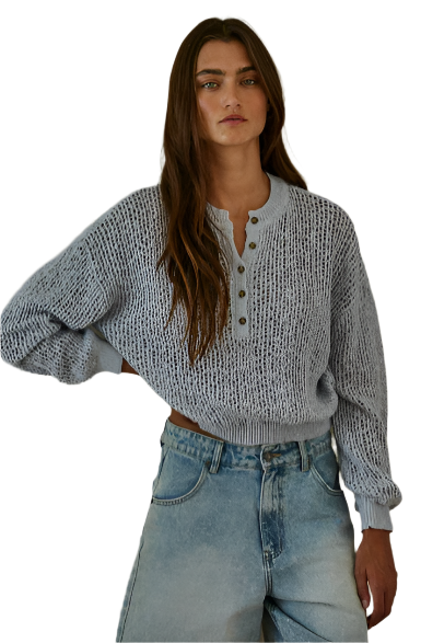 Sky Blue Open Knit Henley