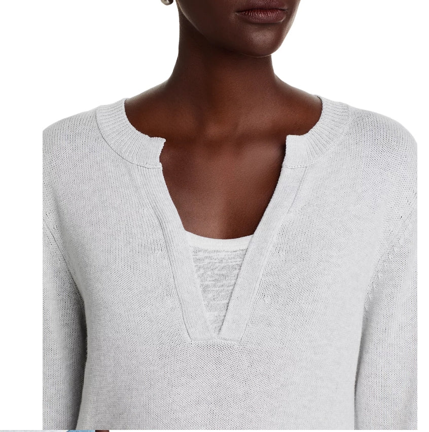 V Neck Layered Sweater -Gray & White
