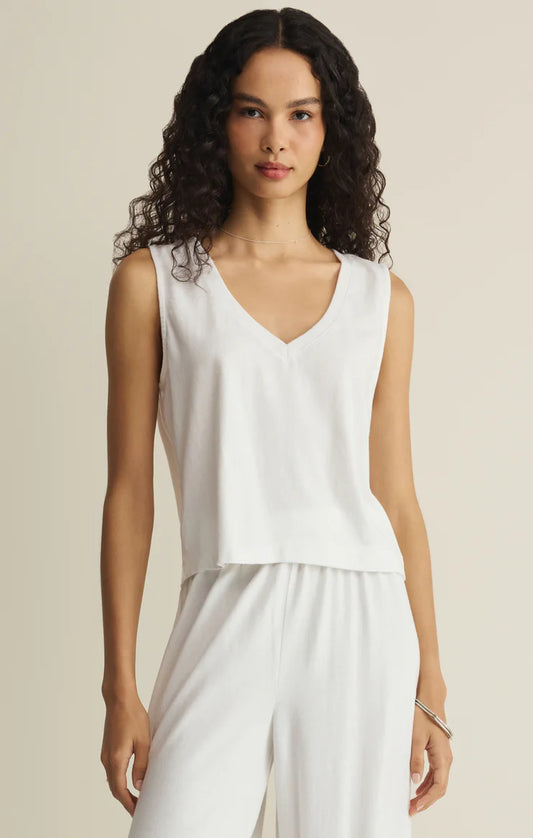 Sloan V Neck Cotton Top - White