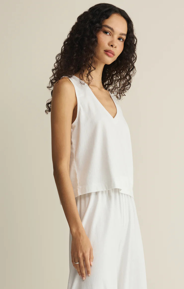 Sloan V Neck Cotton Top - White