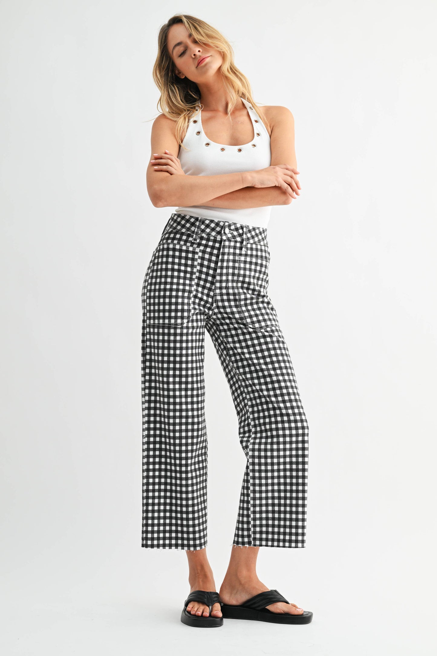 Black Gingham Utility Denim