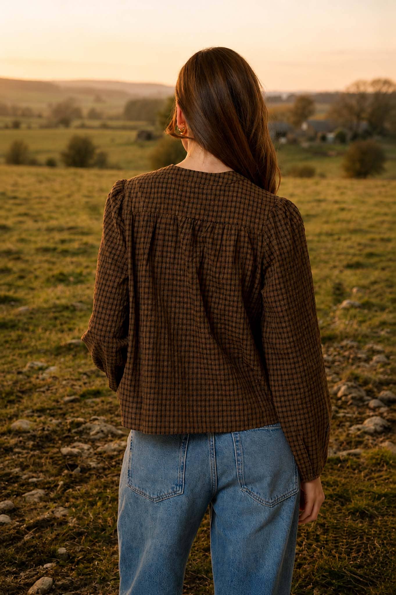 Plaid Pintuck Blouse