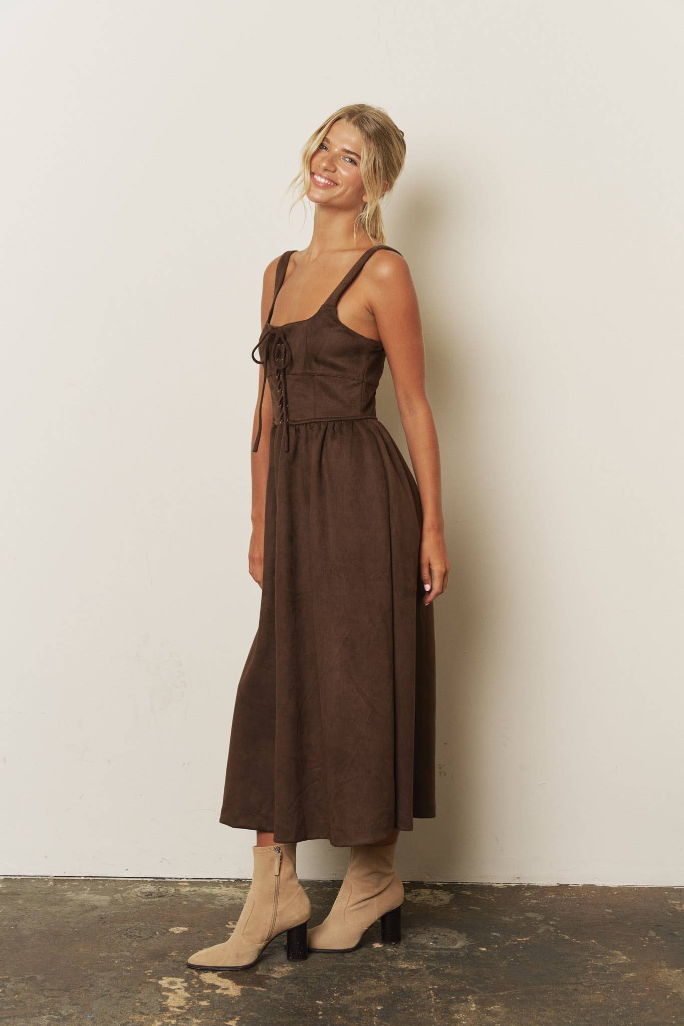 Suede Espresso Lace Up Dress