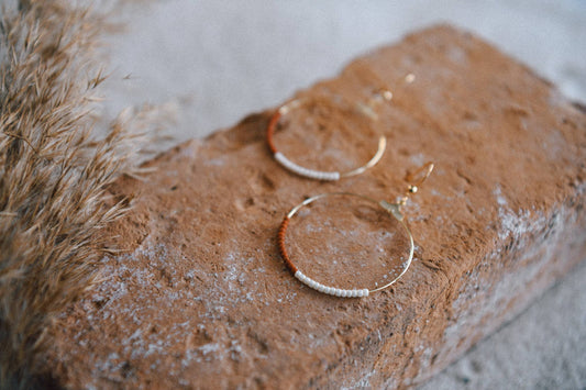Seed Bead Half and Half Hoop Earring - Terra Cotta