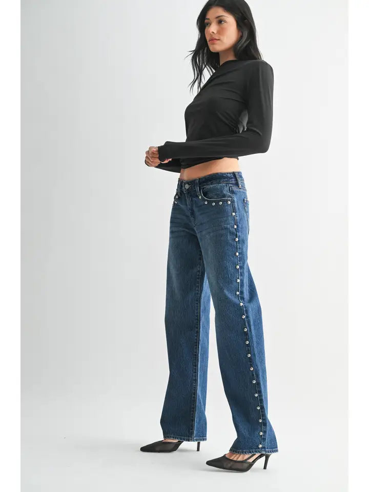 Studded Low Rise Baggy Jean
