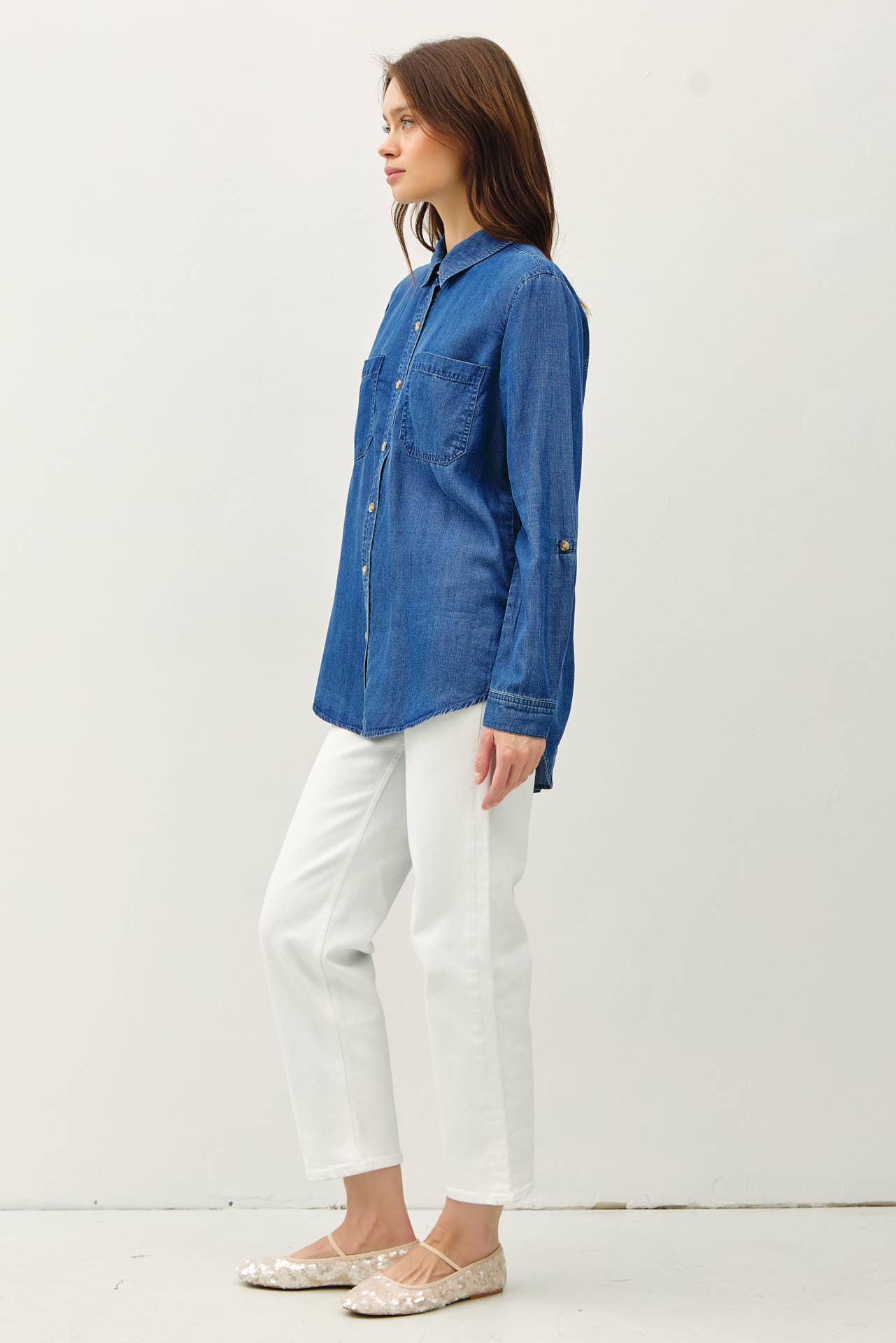 Denim Tencel Button Up