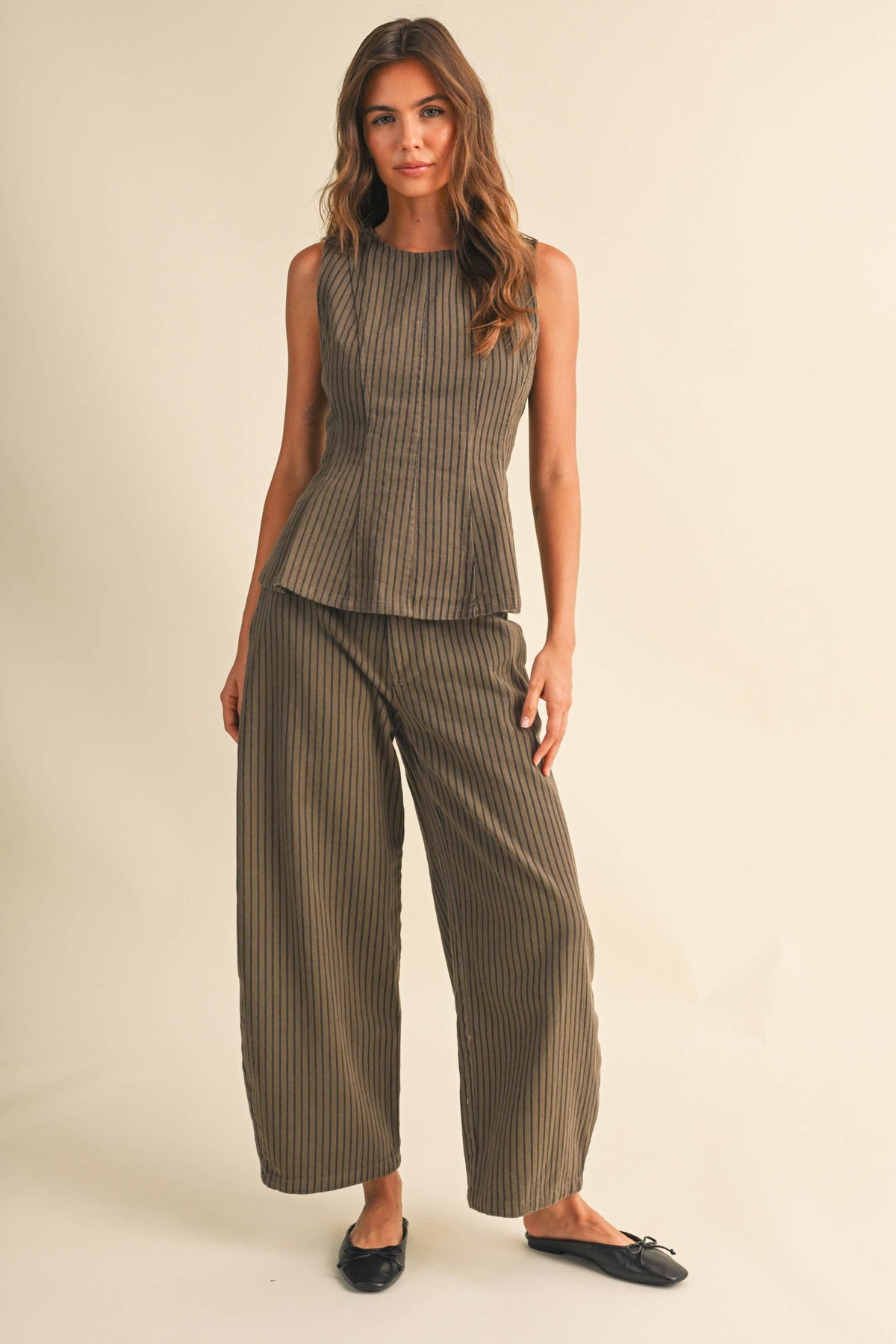 Mocha Striped Barrel Denim