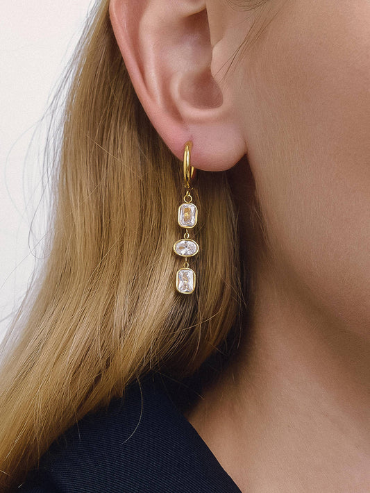 Sunniva 18K Gold Non-Tarnish Triple Drop Earrings
