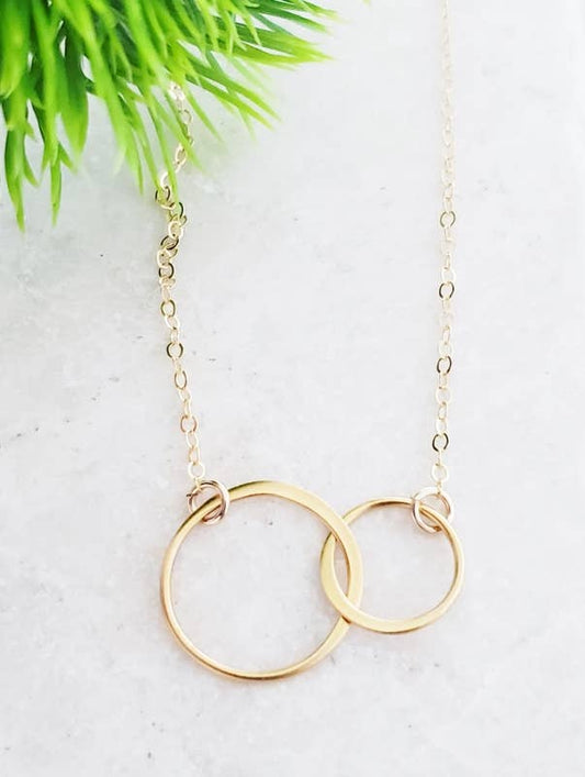 Gold Two Intertwined Circle Necklace: 16"