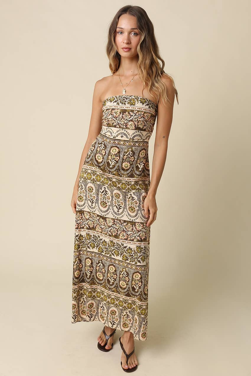 Anna Print Strapless Maxi Dress