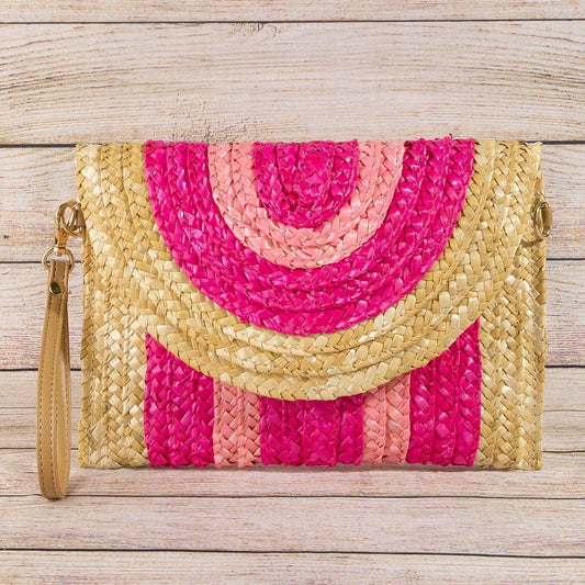 Three Tone Straw Clutch Bag - 4 Colors
