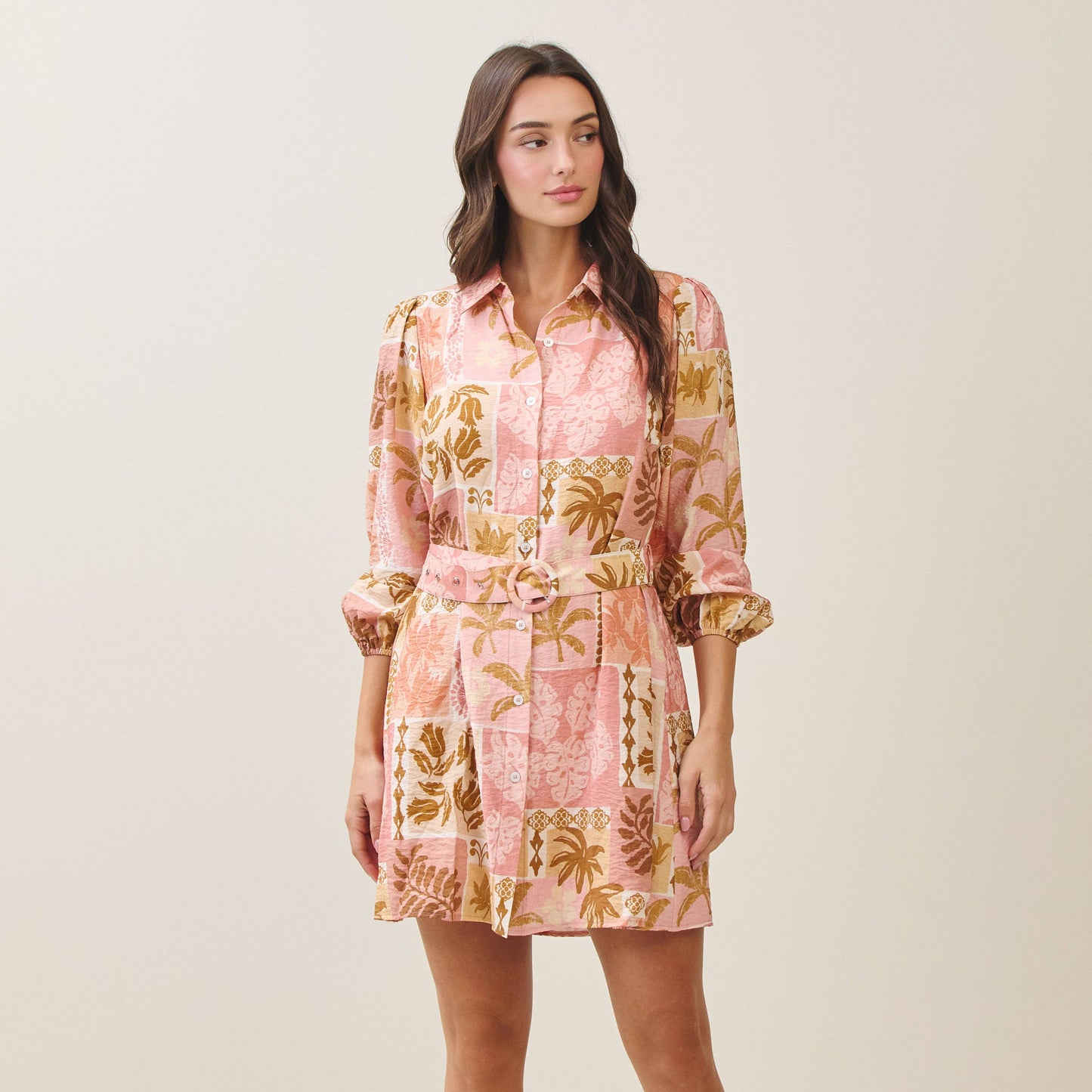 Tropical Belted Mini Dress