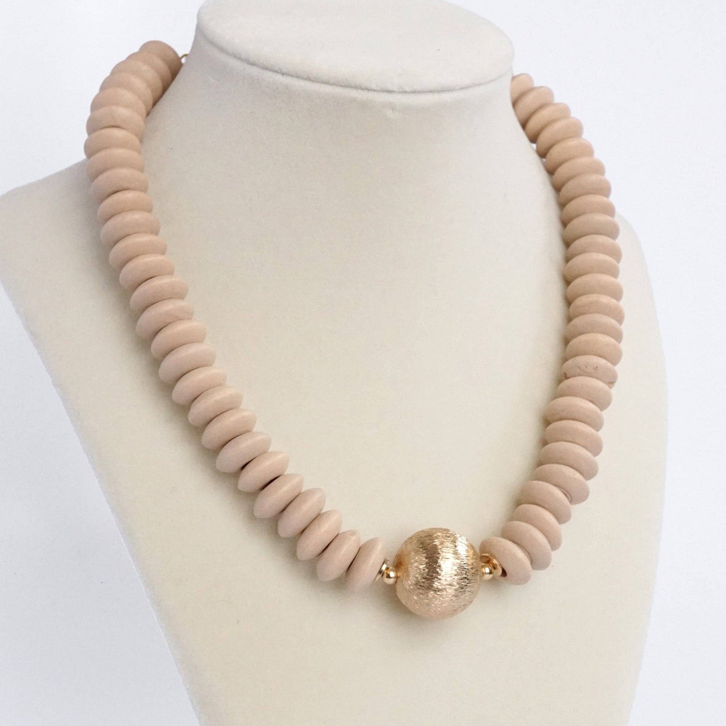 Wood Saucer Beads Short Statement Necklace- Multiple Colors